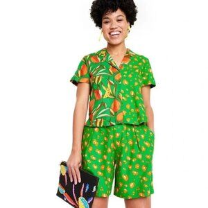 NWT! Tabitha Brown x Target LIMITED EDITION Linen Shirt Green Orange Leopard Top